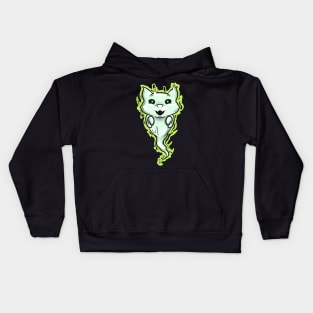 Ghost Cat Spirit Green Eyes Halloween Kids Hoodie